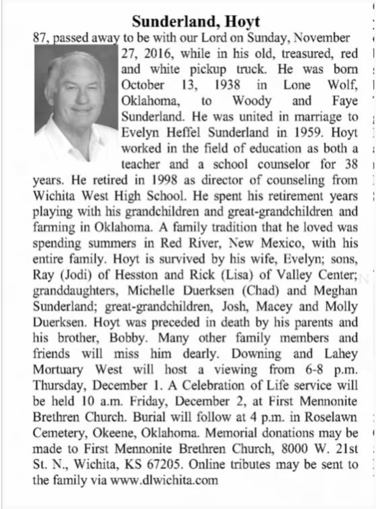 Hoyt Wayne Sunderland (Guidance Counselor) (Deceased), Wichita, KS Kansas